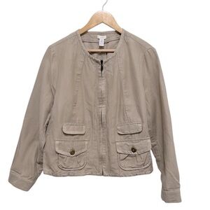 CHICO’S Adrena Zip Up Easy Street Linen Blend Lightweight Jacket Size 2 / Large